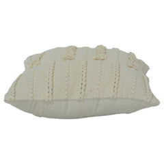 Handwoven Textured Cotton Cushion Cover with Tufted Boho Pattern | Neutral Cream Throw Pillow Case | 18x18 Inch