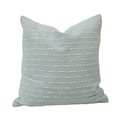 Handmade Cotton Textured Cushion Cover 45x45 cm | Light Blue Embroidered Dash Pattern Pillow Cover | Artisan Home Décor