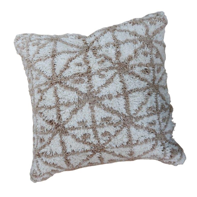 Tufted Cotton Cushion Cover 45x45 cm | Geometric Boho Throw Pillow Cover | Cream & Beige Textured Cushion