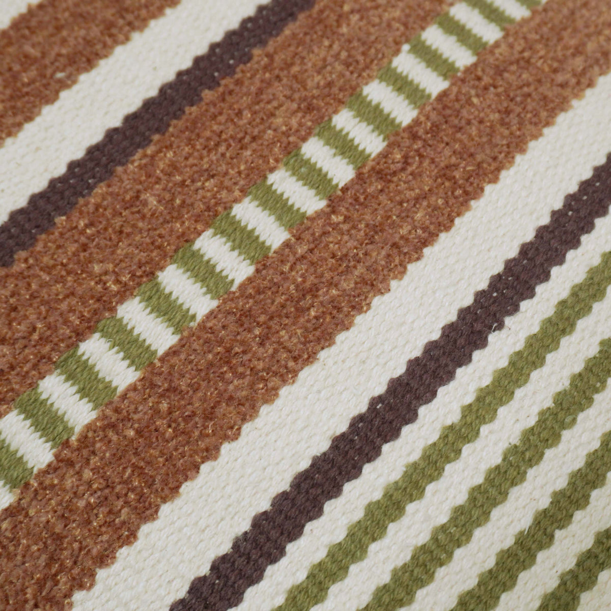 Handwoven Olive Green & Brown Striped Cushion Cover – 35 x 50 cm