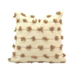 Handmade Tufted Cotton Cushion Cover 45x45 cm | Boho Textured Tassel Pillow Cover | Neutral Decorative Cushion