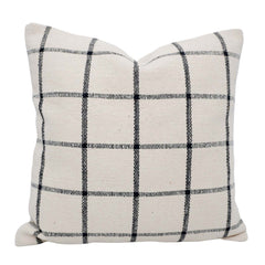 Handwoven Cotton Checkered Cushion Cover 45x45 cm | Black & Ivory Grid Pattern | Modern Farmhouse Decorative Throw Pillow Cover | Hidden Zip | 100% Cotton