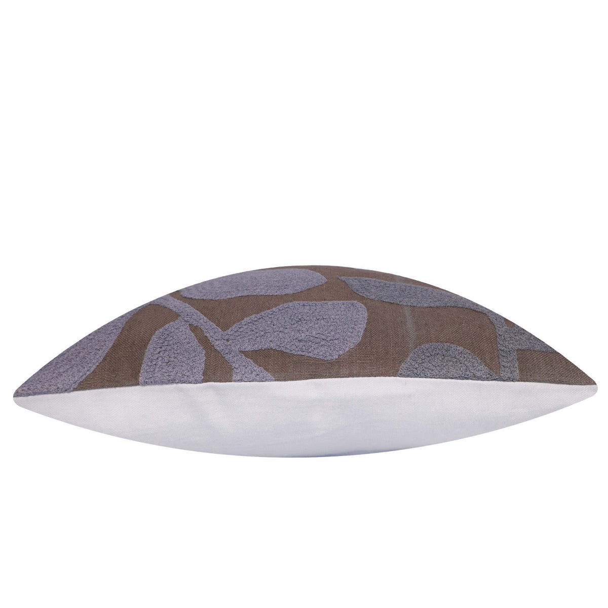 45x45 cm Machine Embroidered Cotton Cushion Cover | Modern Leaf Pattern | Decorative Throw Pillow Cover with Concealed Zip | Grey & Brown