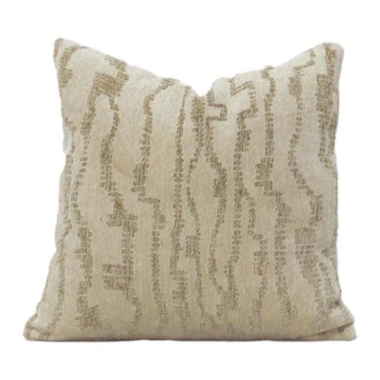 Beige Abstract Jacquard Cotton Cushion Cover 45x45 cm | Textured Woven Neutral Decorative Pillow Cover - Bulk manufacturer & supplier from Panipat, India