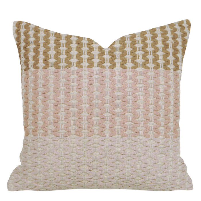 Handwoven Textured Geometric Cushion Cover – Ivory, Beige & Blush Pink – 45 x 45 cm