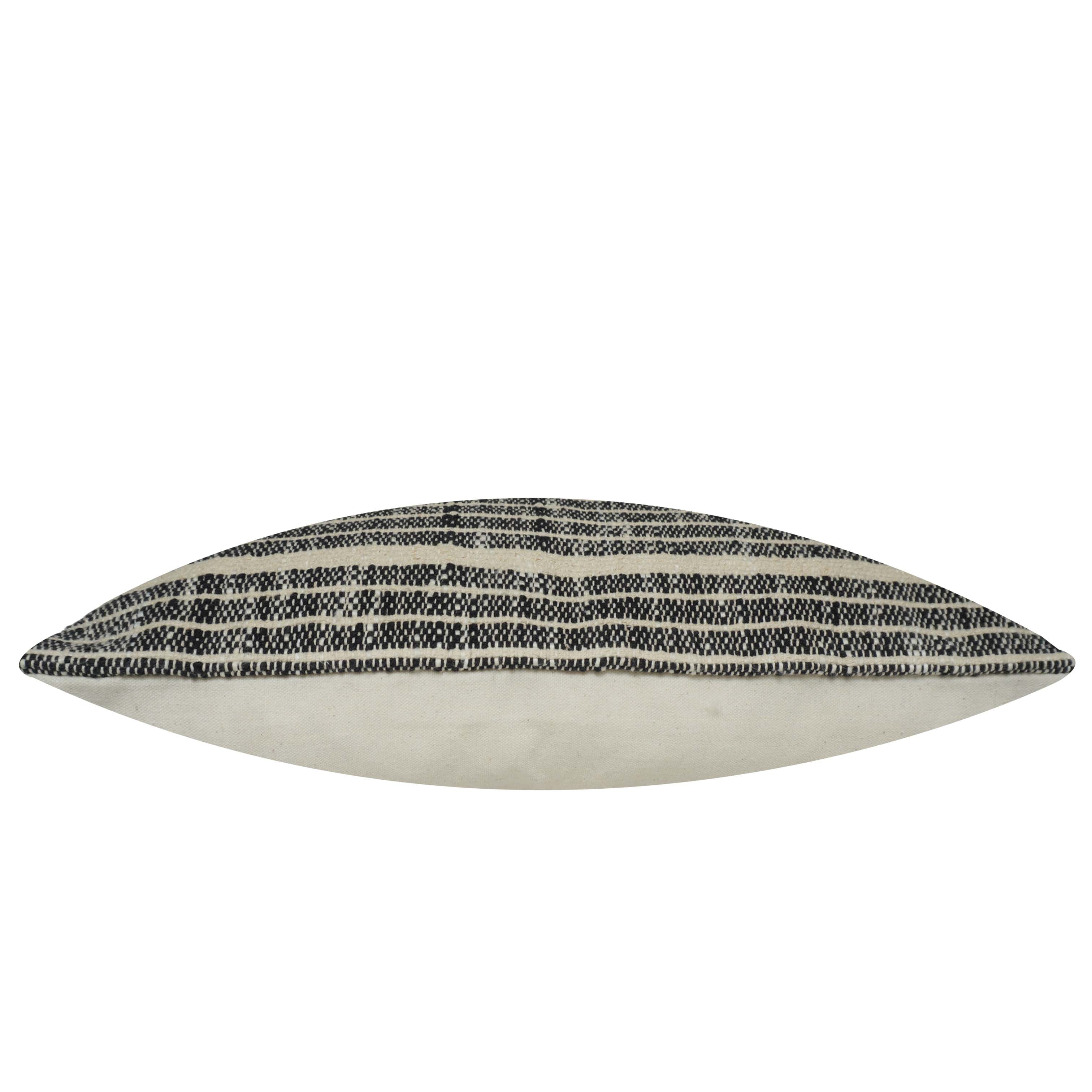 Handwoven Cotton Cushion Cover 45x45 cm | Black & Natural Striped Woven Throw Pillow Cover | Modern Boho Farmhouse Decorative Cushion Cover | Hidden Zipper