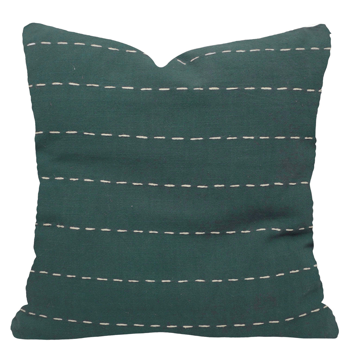 Teal Running-Stitch Hand-Embroidered Cotton Cushion Cover 45x45 cm