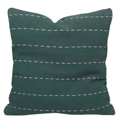 Teal Running-Stitch Hand-Embroidered Cotton Cushion Cover 45x45 cm