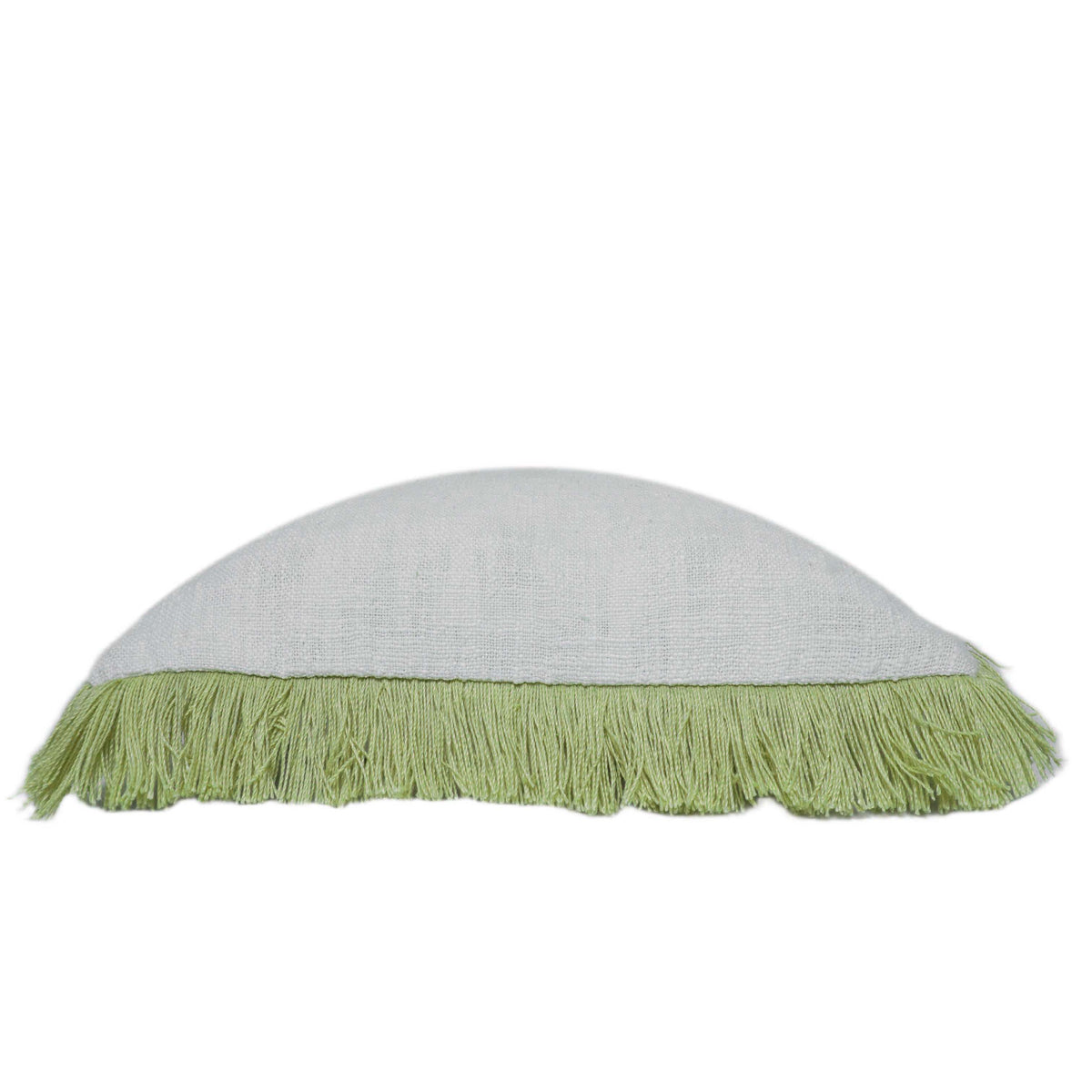 Slub Fabric Cushion Cover with Green Fringe – 45 x 45 cm
