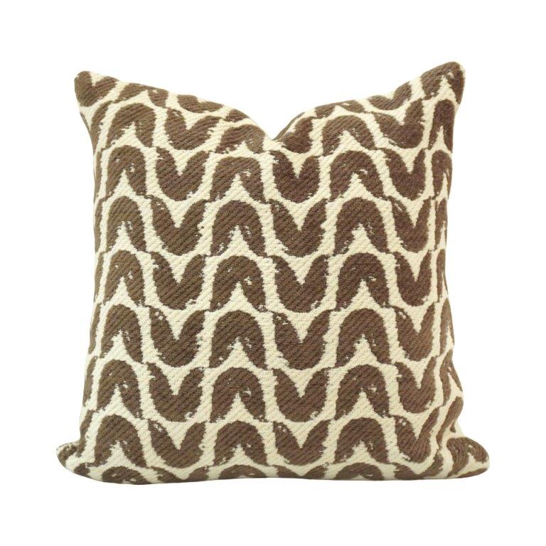 Modern Wave Pattern Jacquard Cushion Cover | Brown & Cream Geometric Design | 45x45 cm