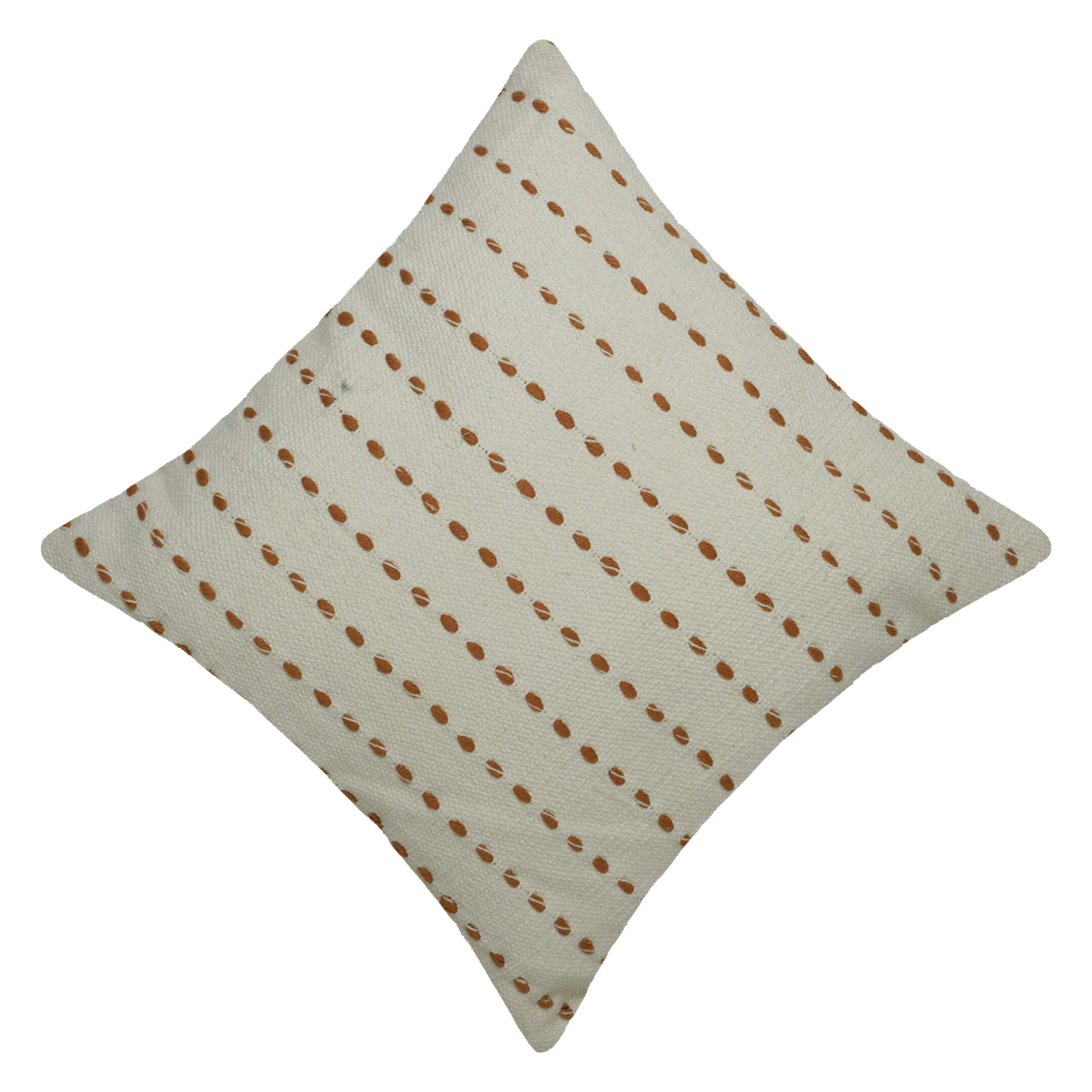 Handwoven Cotton Cushion Cover 45x45 cm | Ivory with Rust Dotted Woven Stripe Design | Decorative Throw Pillow Cover | Hidden Zipper | Modern Boho Home Décor