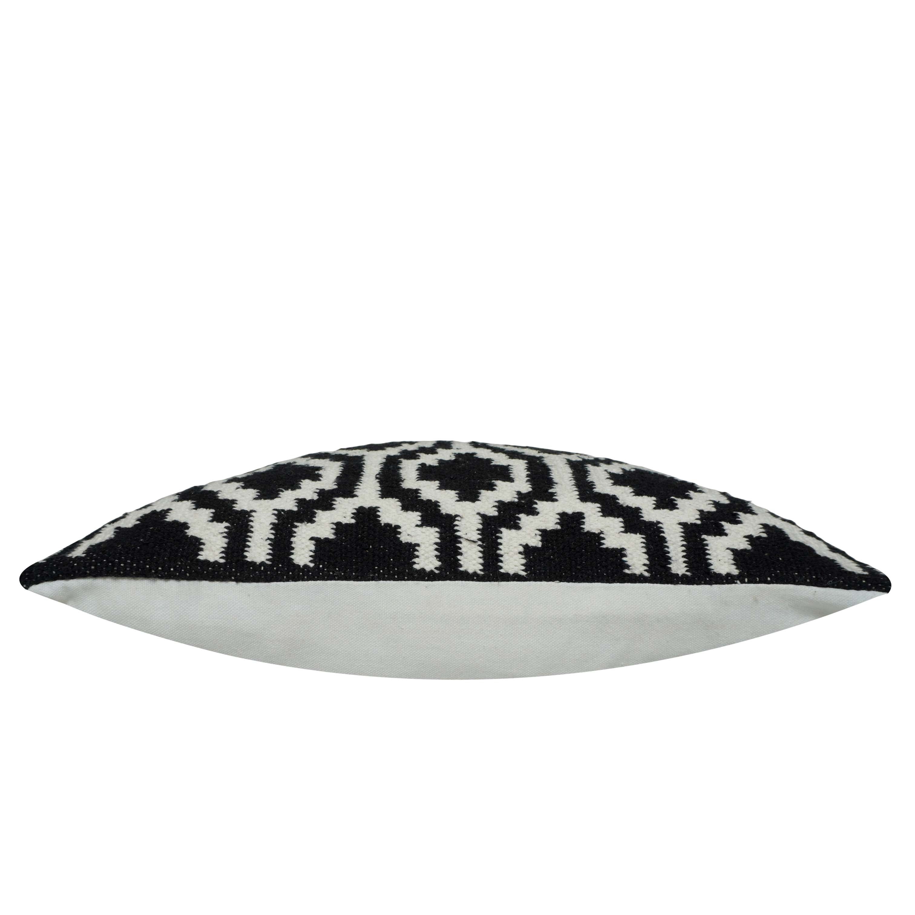 Handwoven Cotton Cushion Cover 45x45 cm | Black & White Geometric Woven Throw Pillow Cover | Modern Boho Home Décor