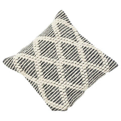Textured Geometric Cotton Cushion Cover 45x45 cm | Black & Off-White Embroidered Throw Pillow