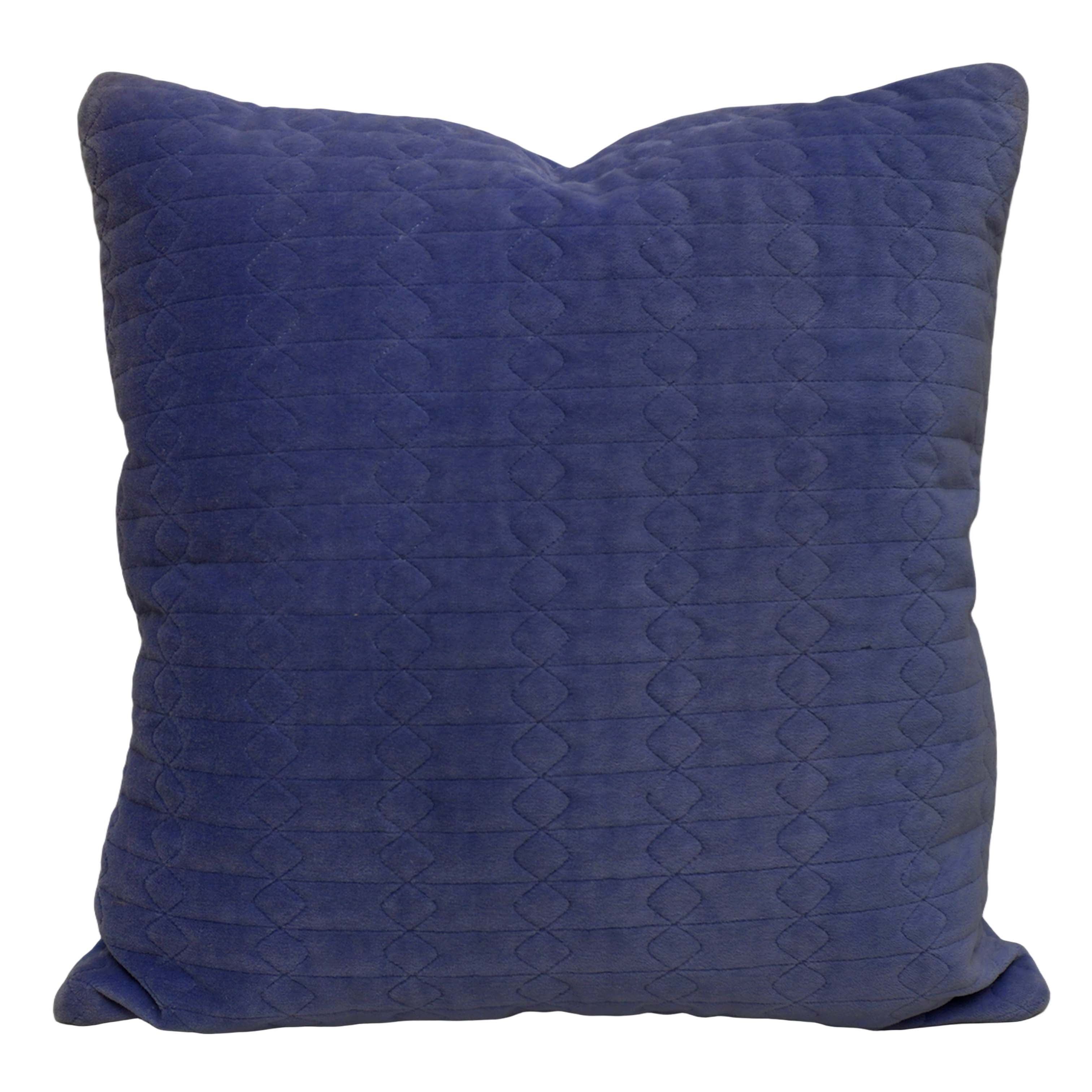 Navy Blue Cotton Velvet Embroidered Cushion Cover 45x45 cm | Quilted Geometric Design | Soft Decorative Throw Pillow Cover with Concealed Zip