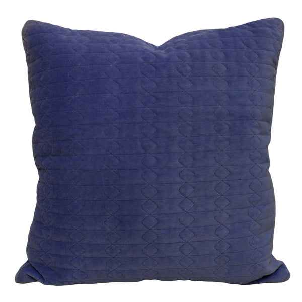 Navy Blue Cotton Velvet Embroidered Cushion Cover 45x45 cm | Quilted Geometric Design | Soft Decorative Throw Pillow Cover with Concealed Zip