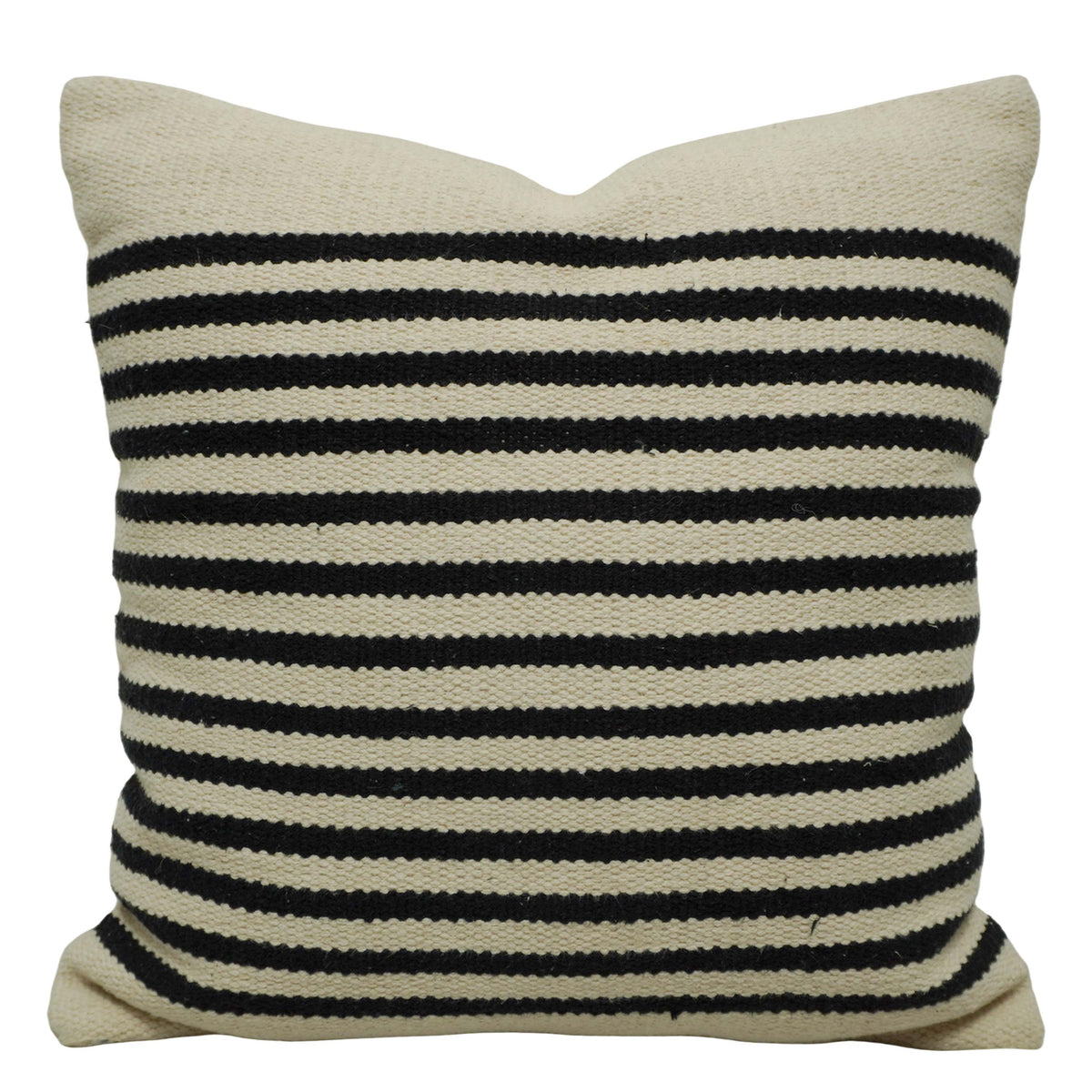 Handwoven Cotton Striped Cushion Cover 45x45 cm | Black & Natural Woven Throw Pillow Cover | Modern Farmhouse & Scandinavian Home Décor | Hidden Zipper | 100% Cotton