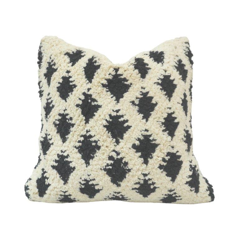 Tufted Diamond Pattern Cotton Cushion Cover | Black & Ivory Textured Boho Throw Pillow Cover | 45 x 45 cm