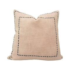 Hand Embroidered Cotton Cushion Cover 45x45 cm | Minimalist Border Stitch Decorative Pillow Cover | Beige & Black Accent Cushion