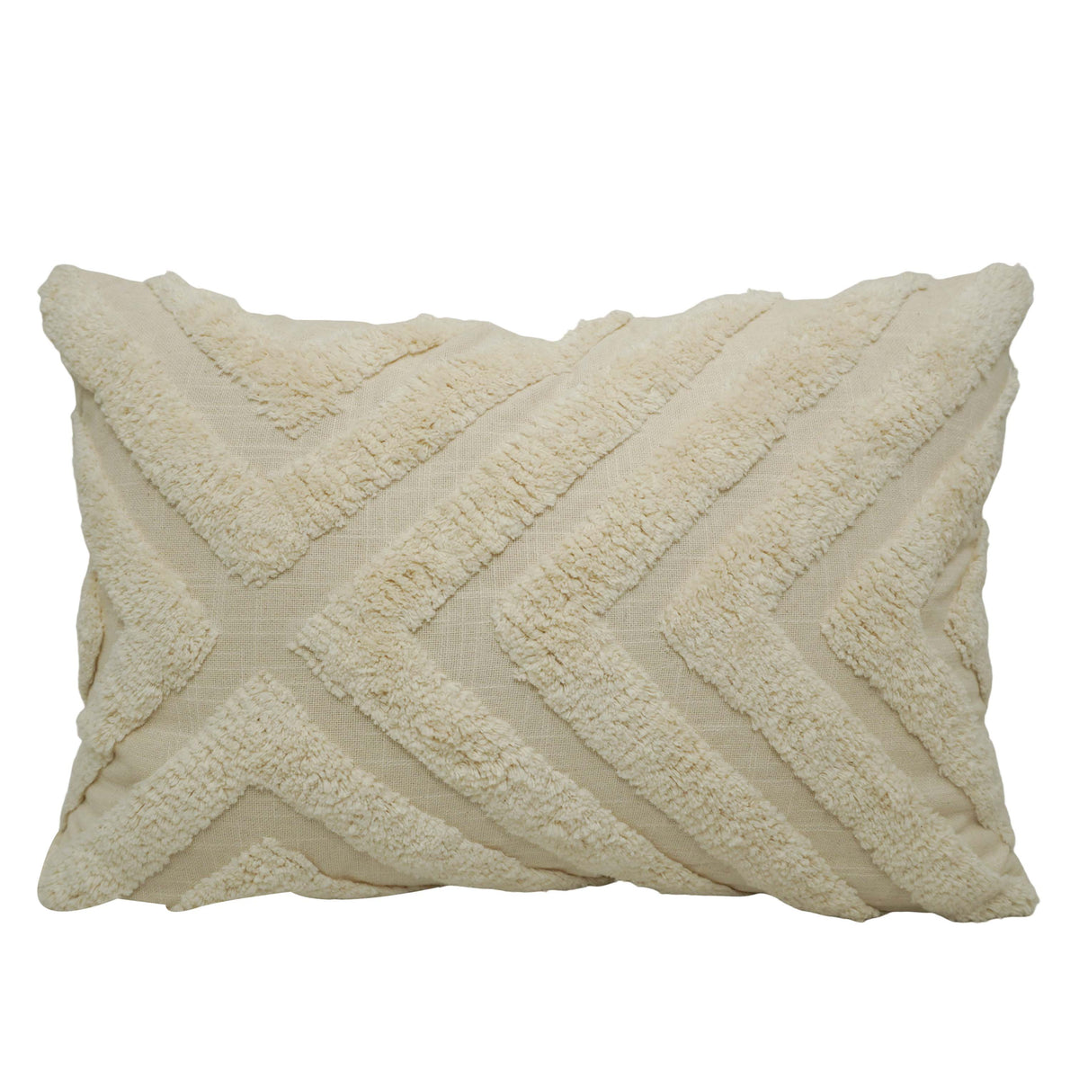 Ziggy Tufted Cotton Cushion Cover 40 x 60 cm | Handcrafted Textured Geometric Throw Pillow Cover | Ivory | Hidden Zipper - Bulk manufacturer & supplier from Panipat, India