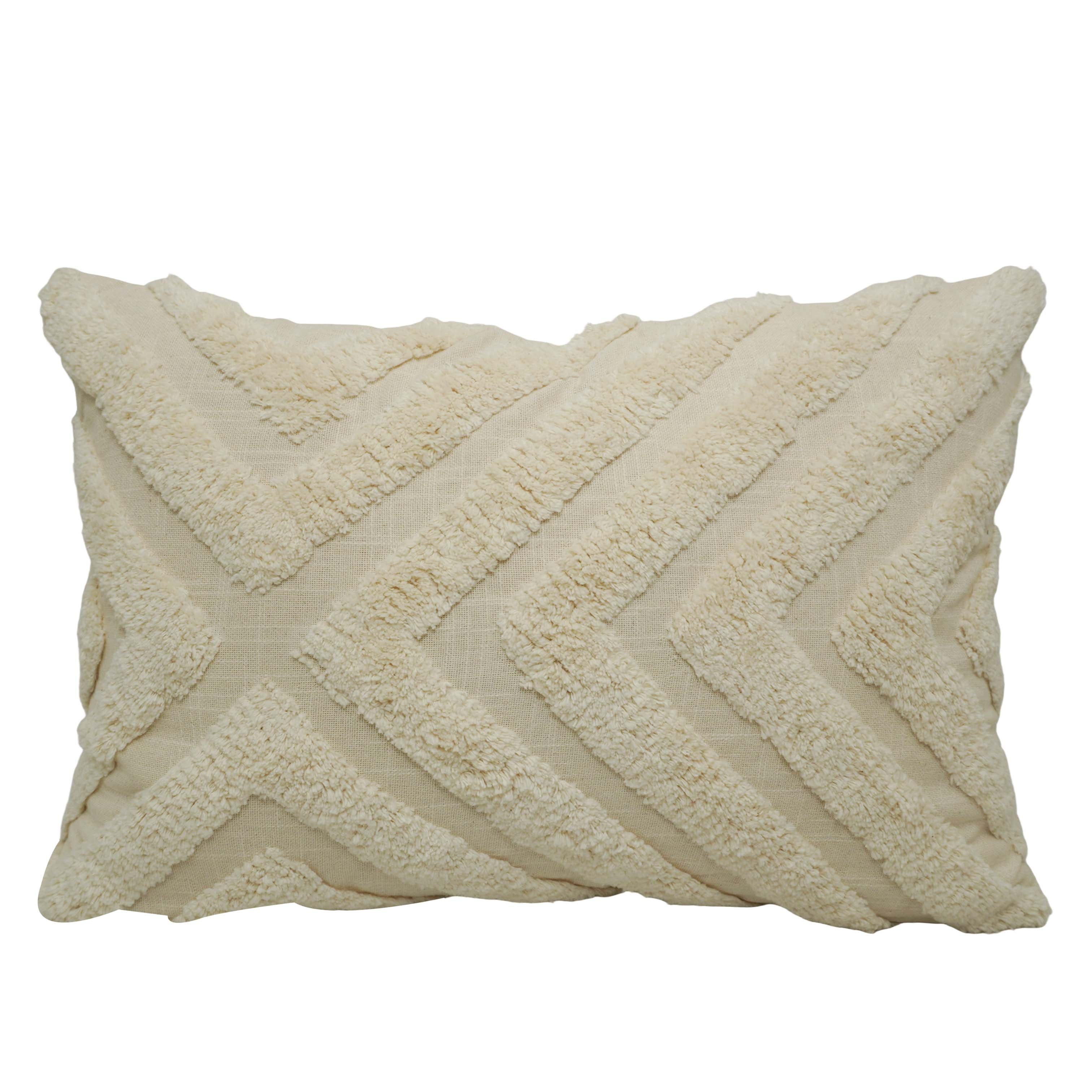 Ziggy Tufted Cotton Cushion Cover 40 x 60 cm | Handcrafted Textured Geometric Throw Pillow Cover | Ivory | Hidden Zipper