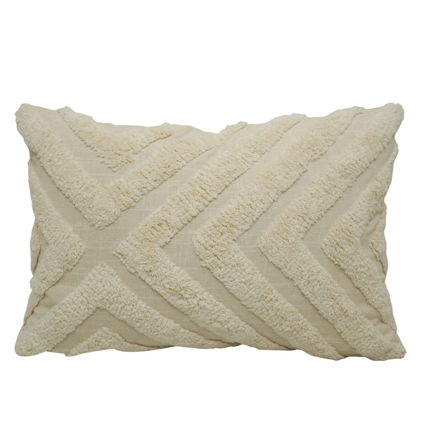 Ziggy Tufted Cotton Cushion Cover 40 x 60 cm | Handcrafted Textured Geometric Throw Pillow Cover | Ivory | Hidden Zipper