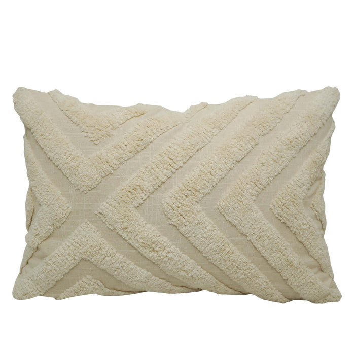 Ziggy Tufted Cotton Cushion Cover 40 x 60 cm | Handcrafted Textured Geometric Throw Pillow Cover | Ivory | Hidden Zipper