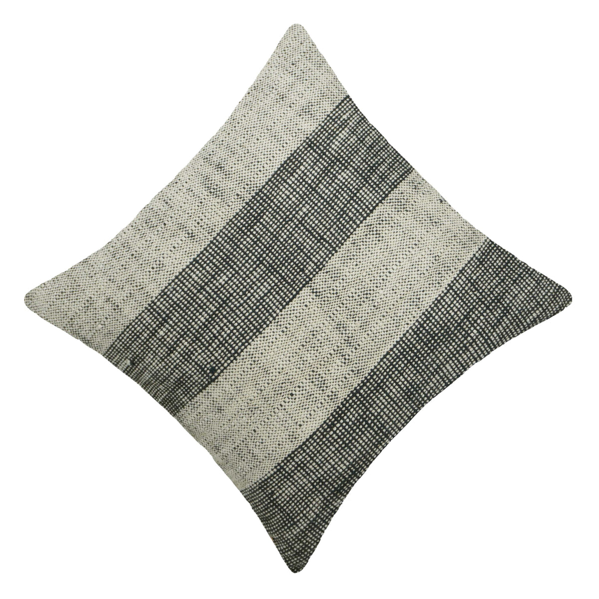 Handwoven Cotton Cushion Cover 45x45 cm | Black & Natural Textured Stripe Design | Decorative Sofa Cushion Cover | Hidden Zip | 100% Cotton | 18x18 Inch