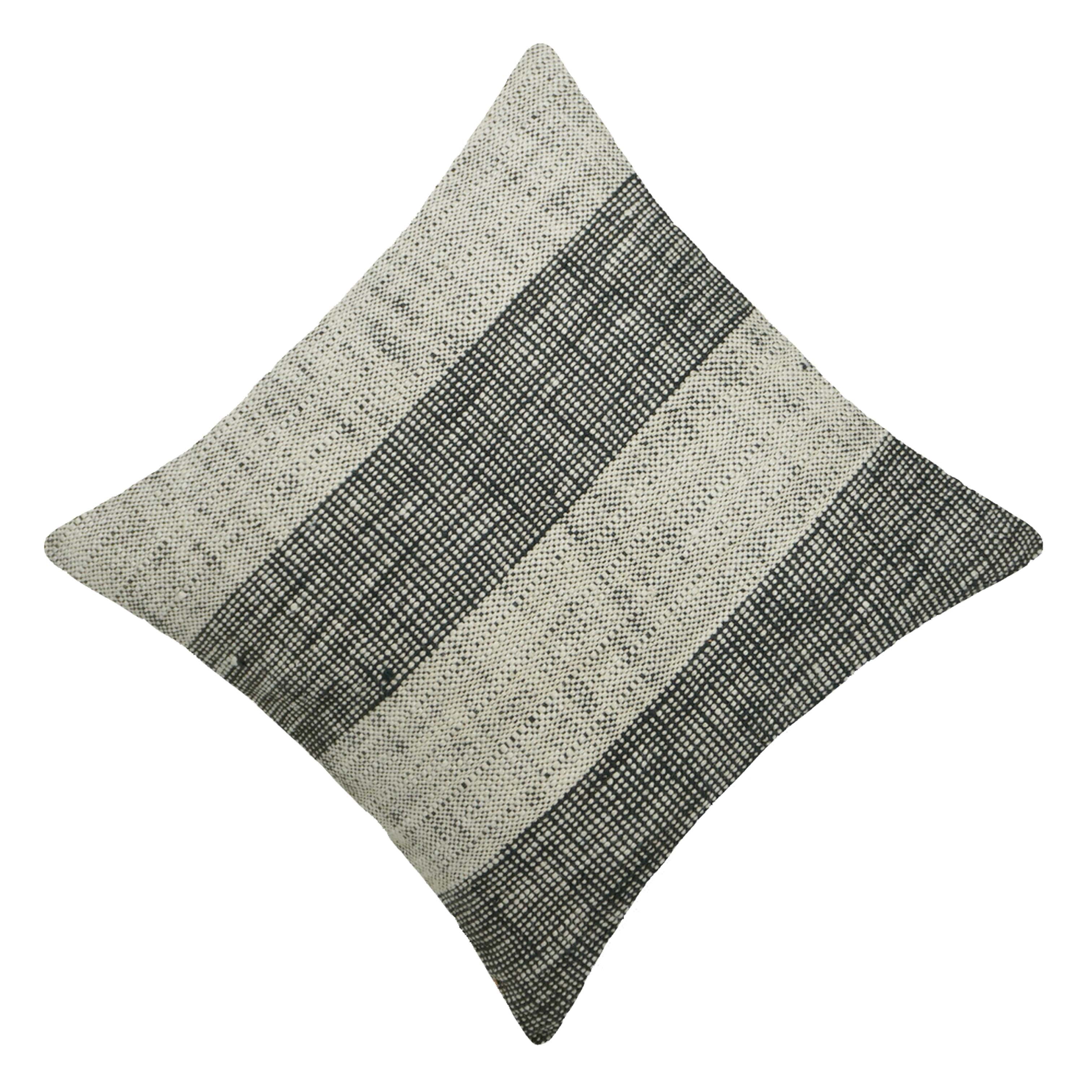 Handwoven Cotton Cushion Cover 45x45 cm | Black & Natural Textured Stripe Design | Decorative Sofa Cushion Cover | Hidden Zip | 100% Cotton | 18x18 Inch