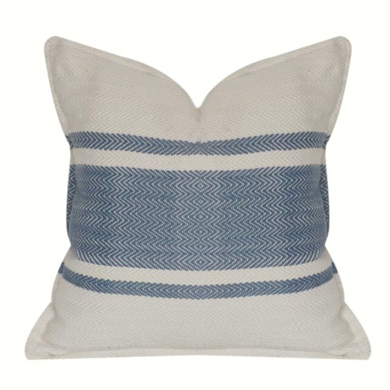 Handwoven Cotton Cushion Cover with Blue Herringbone Stripe | Modern Minimalist Throw Pillow Cover (18x18 Inch)