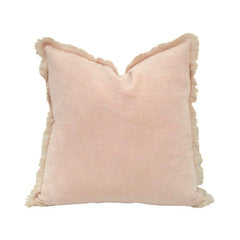 Luxury Blush Pink Velvet Cotton Cushion Cover with Fringe Border – 45x45 cm