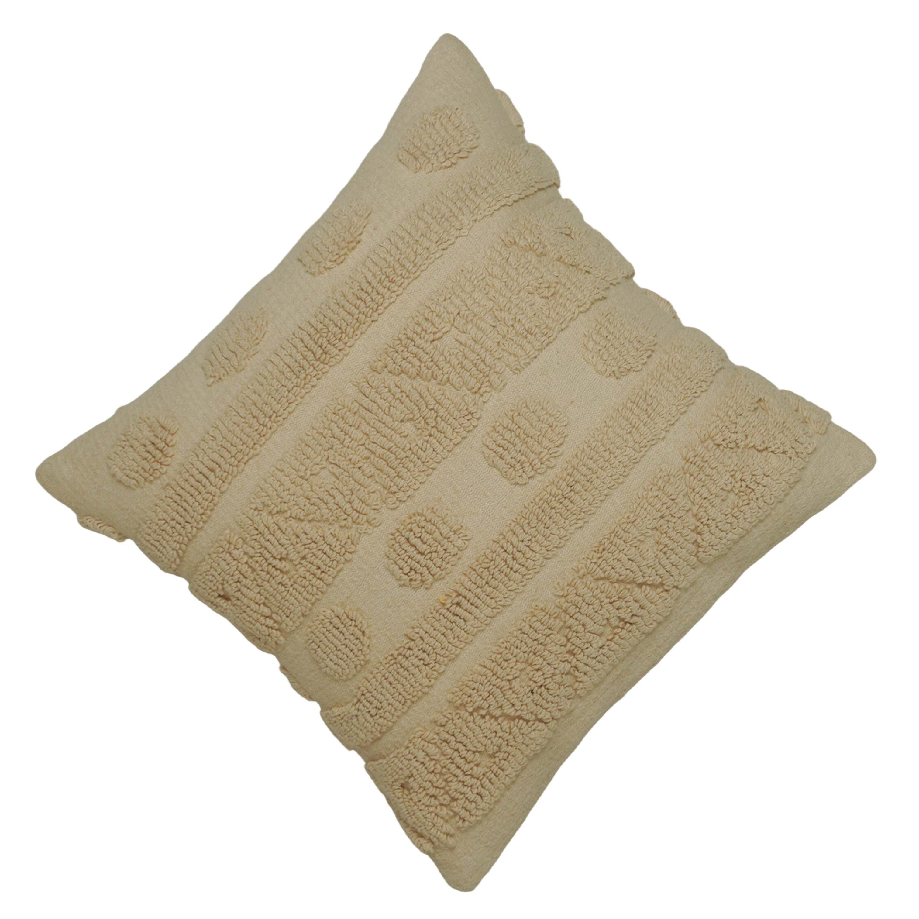 Handcrafted Cotton Tufted Loop Cushion Cover 45x45 cm | Boho Textured Decorative Throw Pillow Cover | Cream Ivory | Hidden Zipper | Modern Living Room & Bedroom Décor