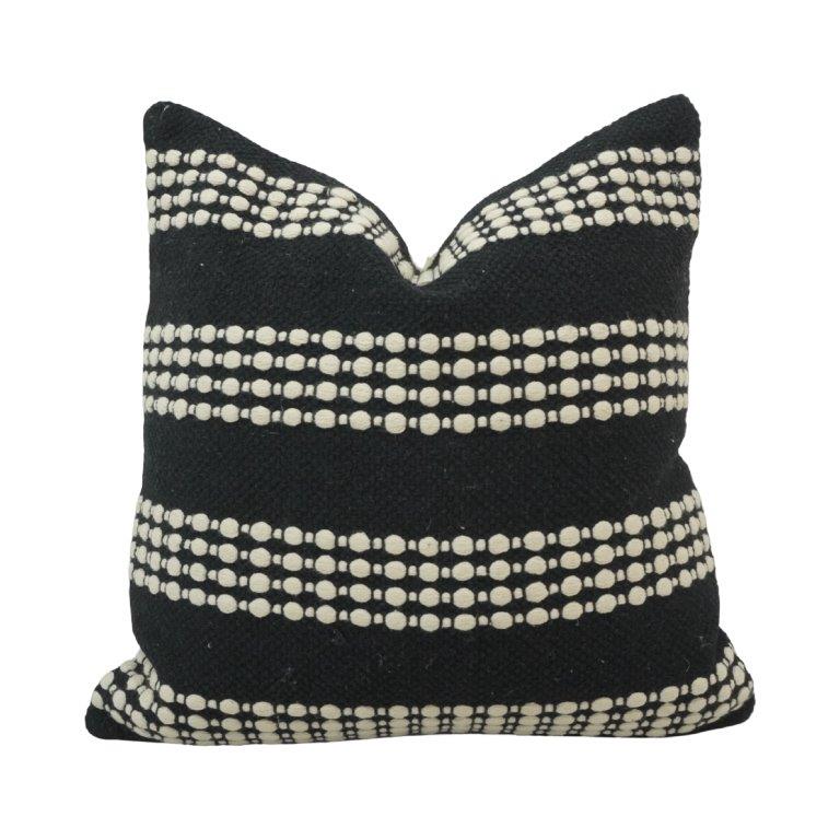 Handwoven Black & White Cotton Cushion Cover | Textured Dot Stripe Design | 45 x 45 cm