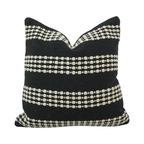 Handwoven Black & White Cotton Cushion Cover | Textured Dot Stripe Design | 45 x 45 cm