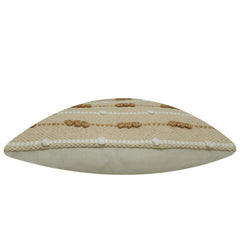 Handwoven Cotton Cushion Cover 45x45 cm | Textured Woven Throw Pillow Cover | Natural Beige with White & Brown Tufted Stripes | Boho Farmhouse Decorative Cushion Cover | Hidden Zipper