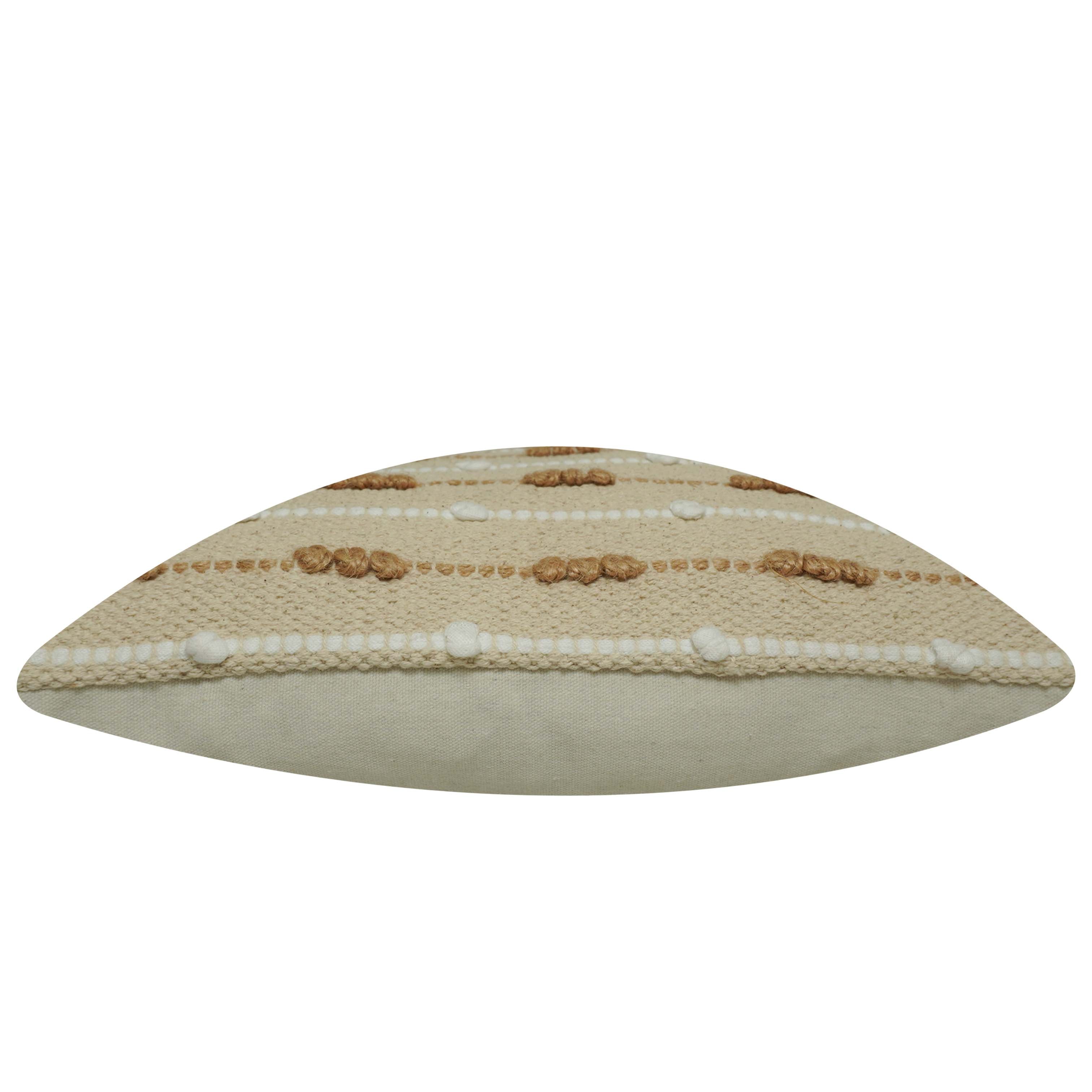Handwoven Cotton Cushion Cover 45x45 cm | Textured Woven Throw Pillow Cover | Natural Beige with White & Brown Tufted Stripes | Boho Farmhouse Decorative Cushion Cover | Hidden Zipper