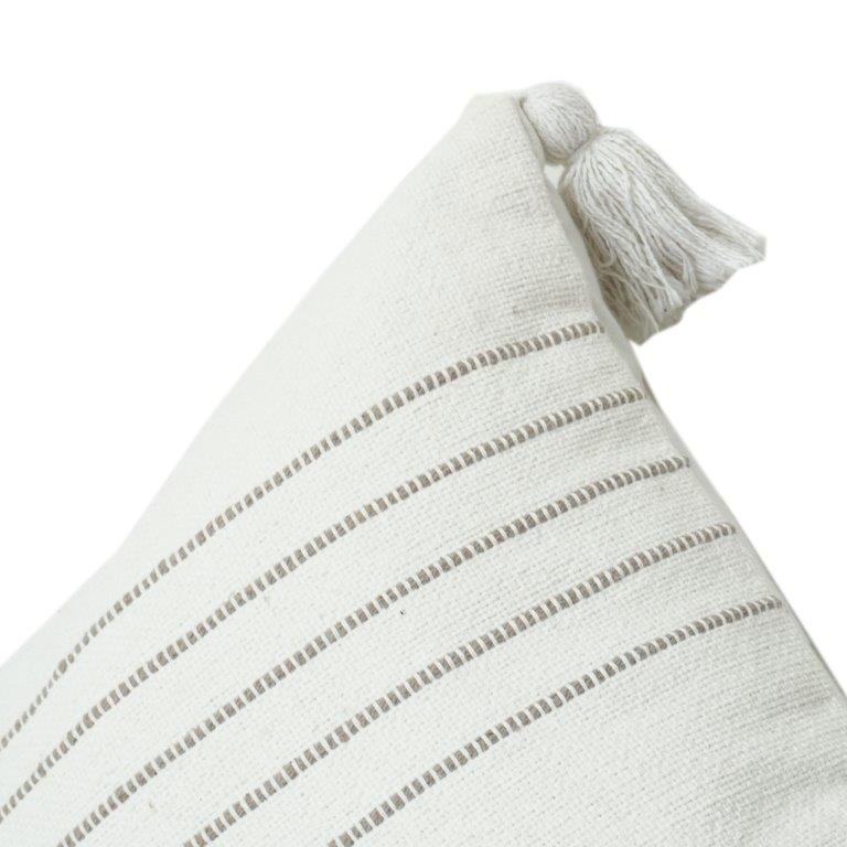 Minimalist Striped Cotton Cushion Cover with Tassels – 45x45 cm | Neutral Textured Throw Pillow Cover