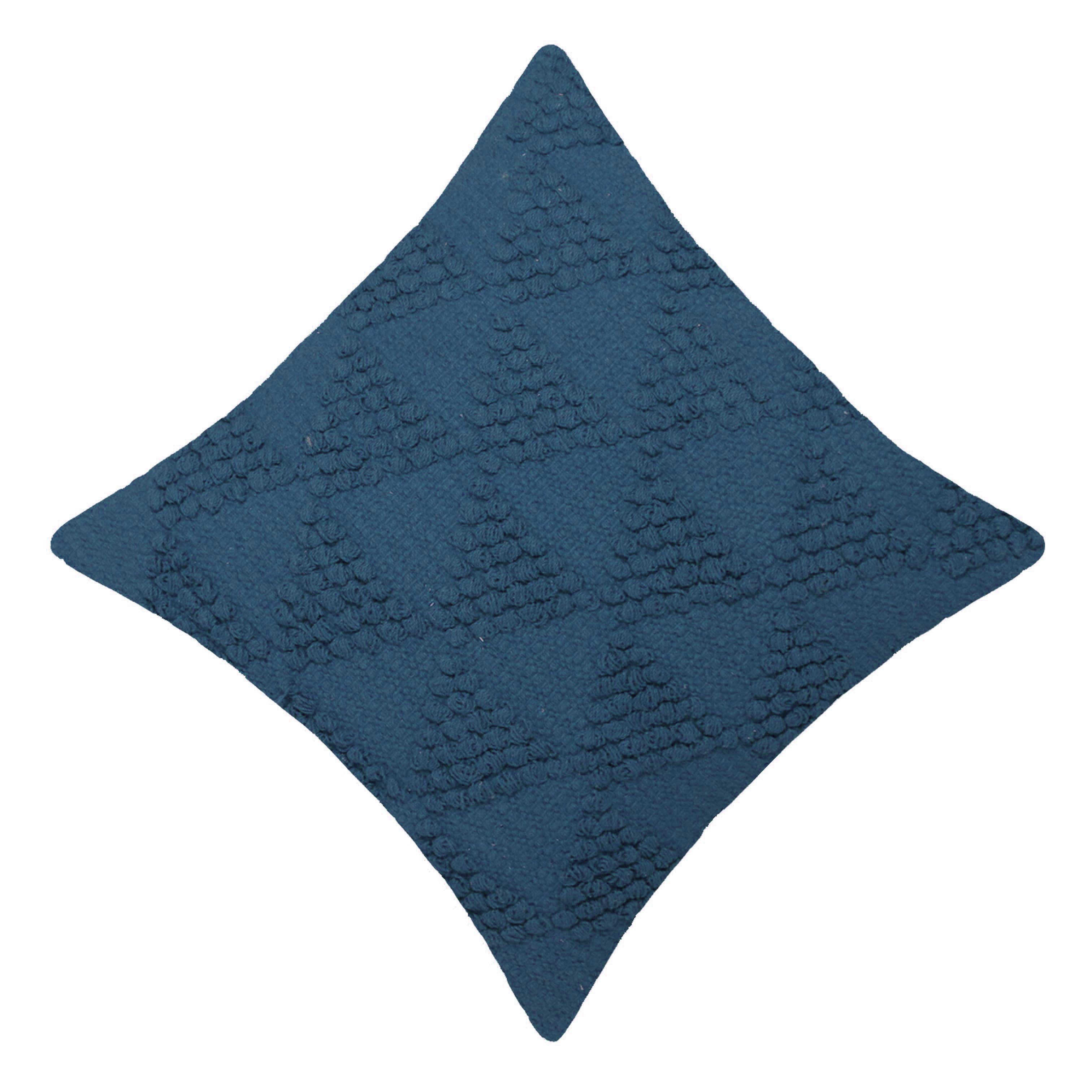 Handwoven Cotton Cushion Cover 45x45 cm – Textured Abstract Pattern in Deep Navy Blue