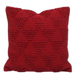 Handwoven Cotton Cushion Cover 45x45 cm | Textured Geometric Tufted Design | Decorative Throw Pillow Cover | Hidden Zipper | Modern Boho Home Décor | Dark Red