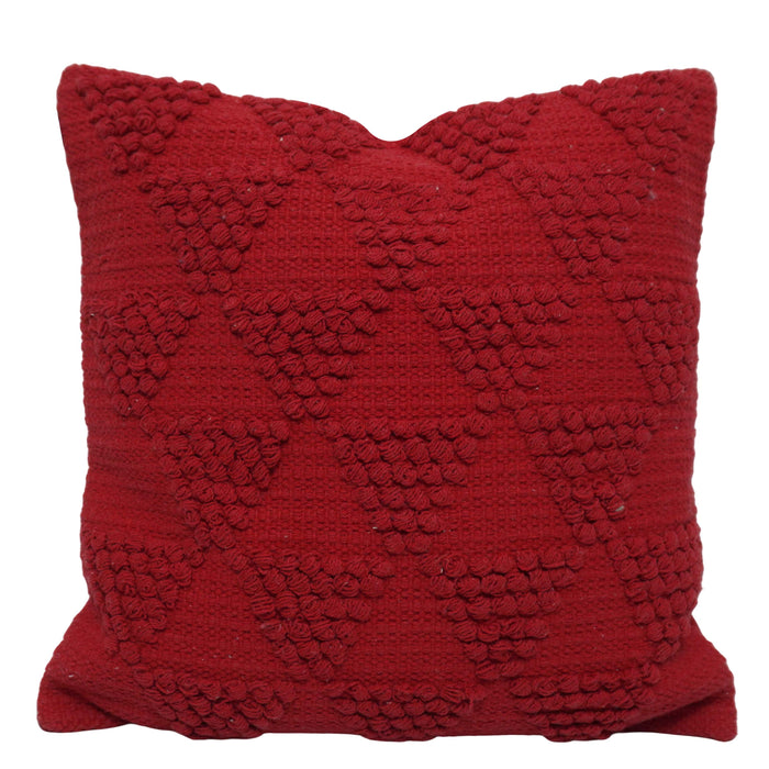 Handwoven Cotton Cushion Cover 45x45 cm | Textured Geometric Tufted Design | Decorative Throw Pillow Cover | Hidden Zipper | Modern Boho Home Décor | Dark Red