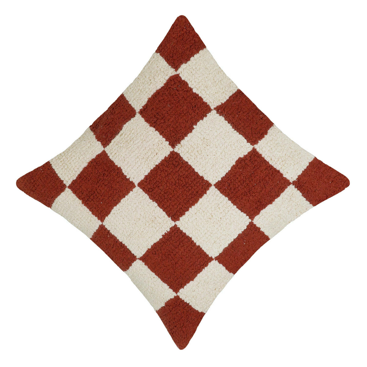 Maschinell geknüpfter Schachbrett-Kissenbezug – strukturiertes Design in Rost und Creme, 45 x 45 cm