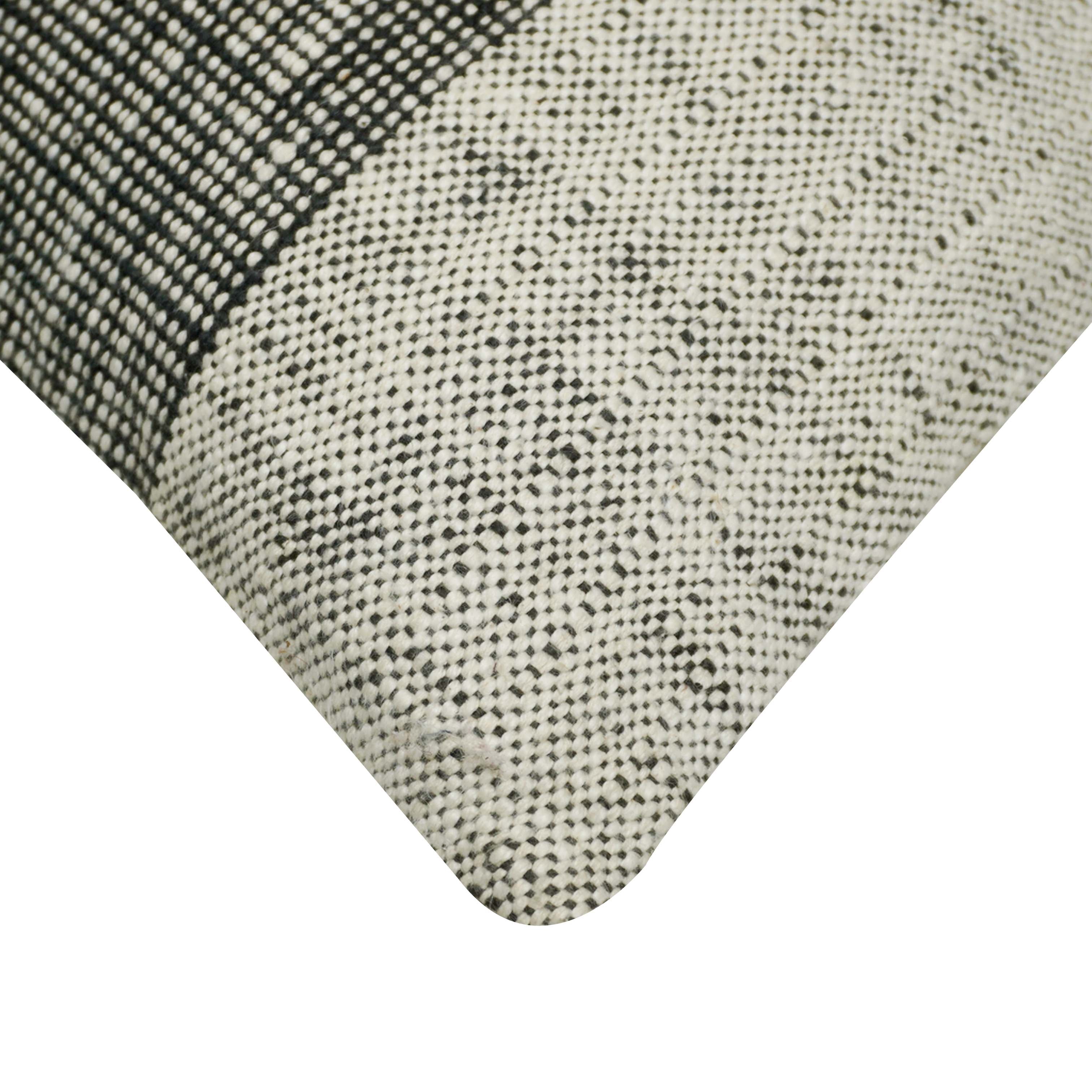 Handwoven Cotton Cushion Cover 45x45 cm | Black & Natural Textured Stripe Design | Decorative Sofa Cushion Cover | Hidden Zip | 100% Cotton | 18x18 Inch