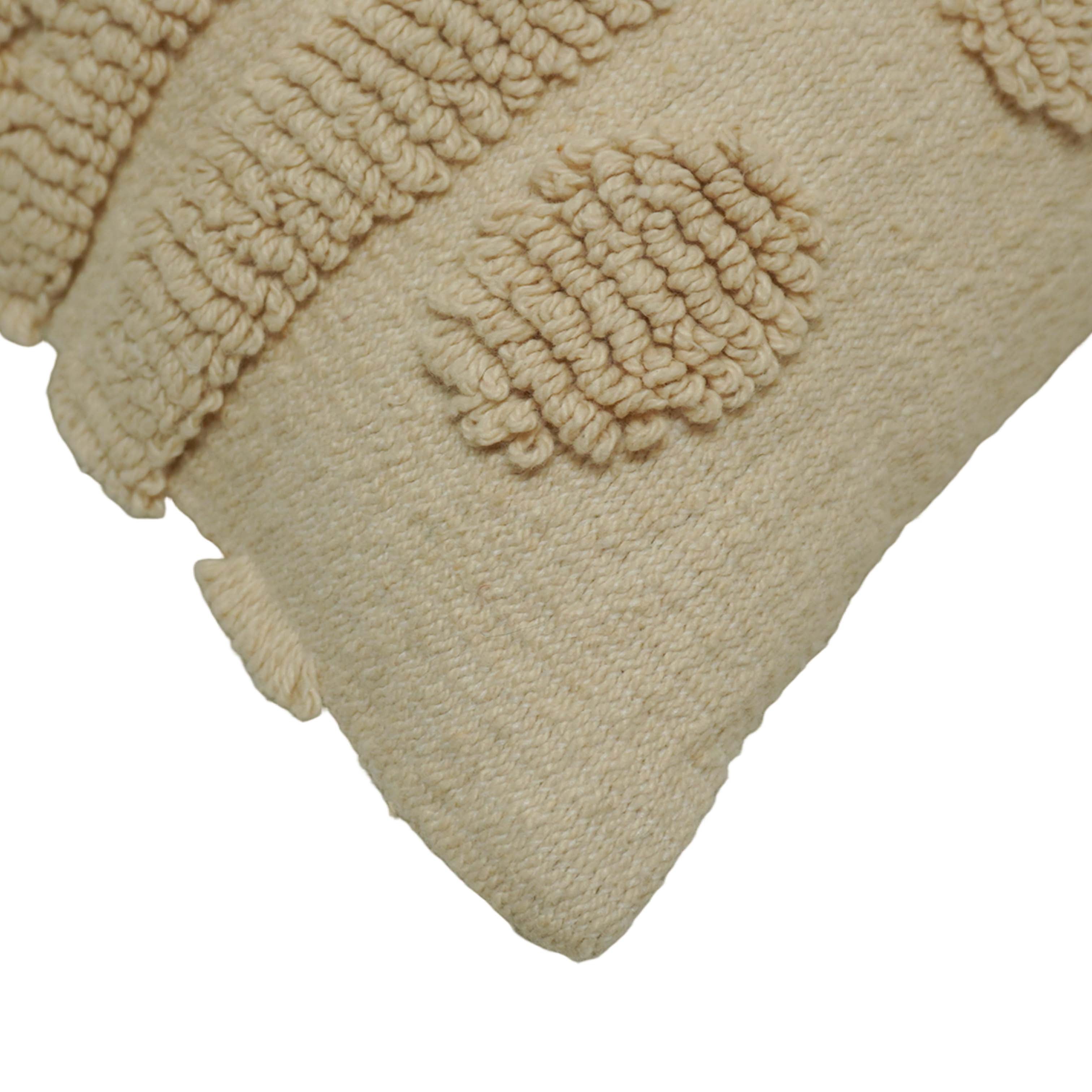 Handcrafted Cotton Tufted Loop Cushion Cover 45x45 cm | Boho Textured Decorative Throw Pillow Cover | Cream Ivory | Hidden Zipper | Modern Living Room & Bedroom Décor