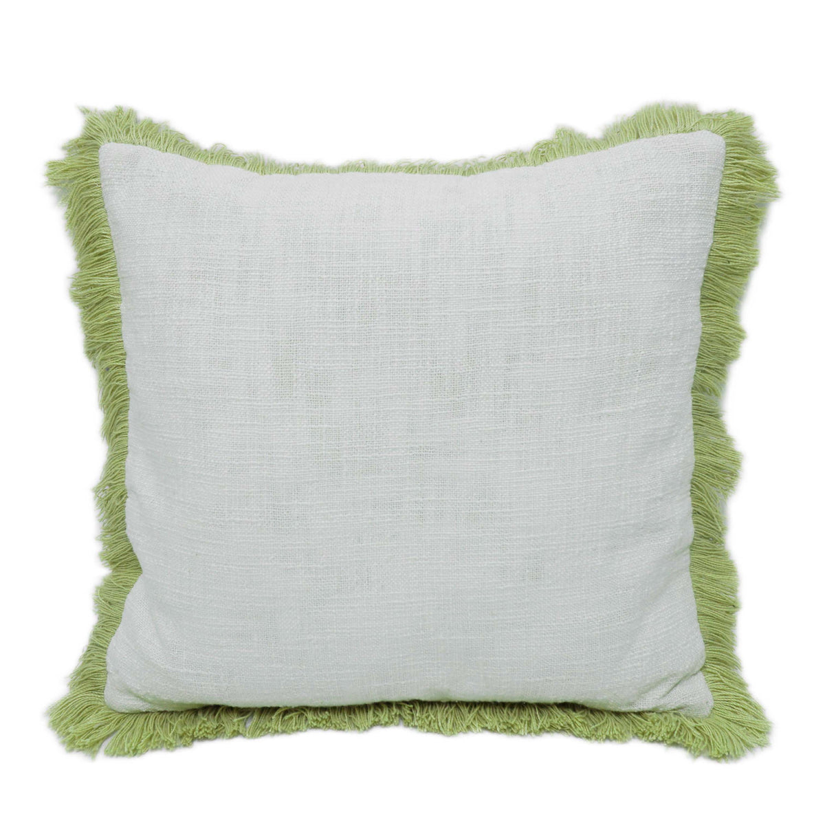 Slub Fabric Cushion Cover with Green Fringe – 45 x 45 cm