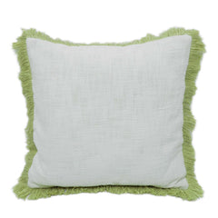 Slub Fabric Cushion Cover with Green Fringe – 45 x 45 cm