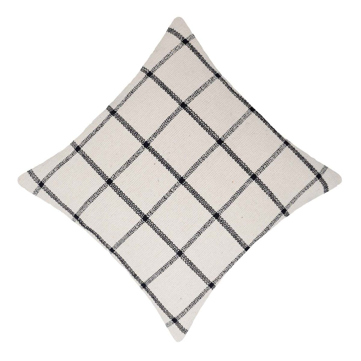 Handwoven Cotton Checkered Cushion Cover 45x45 cm | Black & Ivory Grid Pattern | Modern Farmhouse Decorative Throw Pillow Cover | Hidden Zip | 100% Cotton - Bulk manufacturer & supplier from Panipat, India