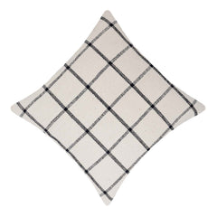 Handwoven Cotton Checkered Cushion Cover 45x45 cm | Black & Ivory Grid Pattern | Modern Farmhouse Decorative Throw Pillow Cover | Hidden Zip | 100% Cotton