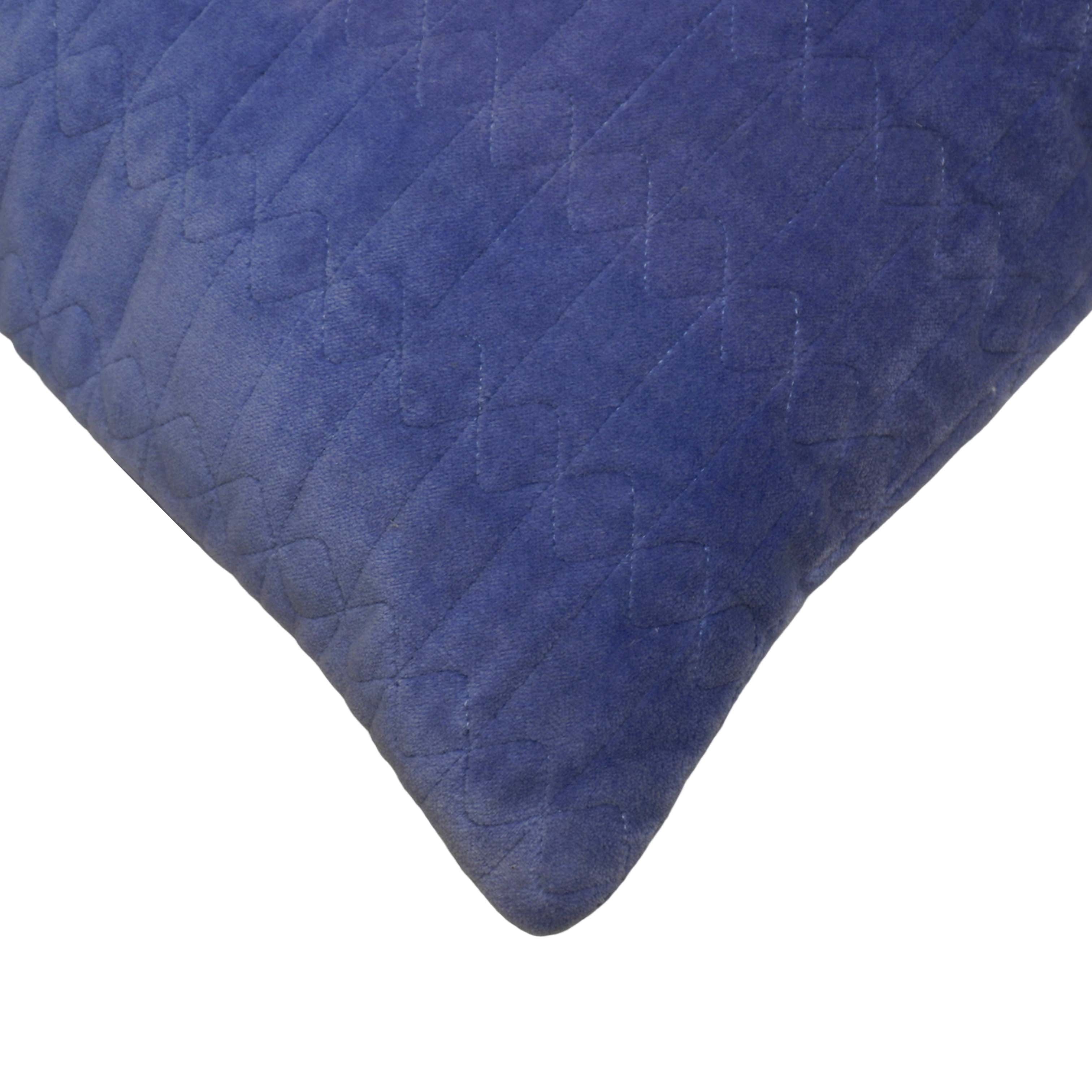 Navy Blue Cotton Velvet Embroidered Cushion Cover 45x45 cm | Quilted Geometric Design | Soft Decorative Throw Pillow Cover with Concealed Zip