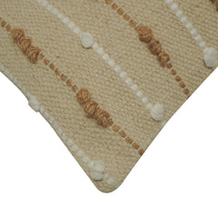 Handwoven Cotton Cushion Cover 45x45 cm | Textured Woven Throw Pillow Cover | Natural Beige with White & Brown Tufted Stripes | Boho Farmhouse Decorative Cushion Cover | Hidden Zipper