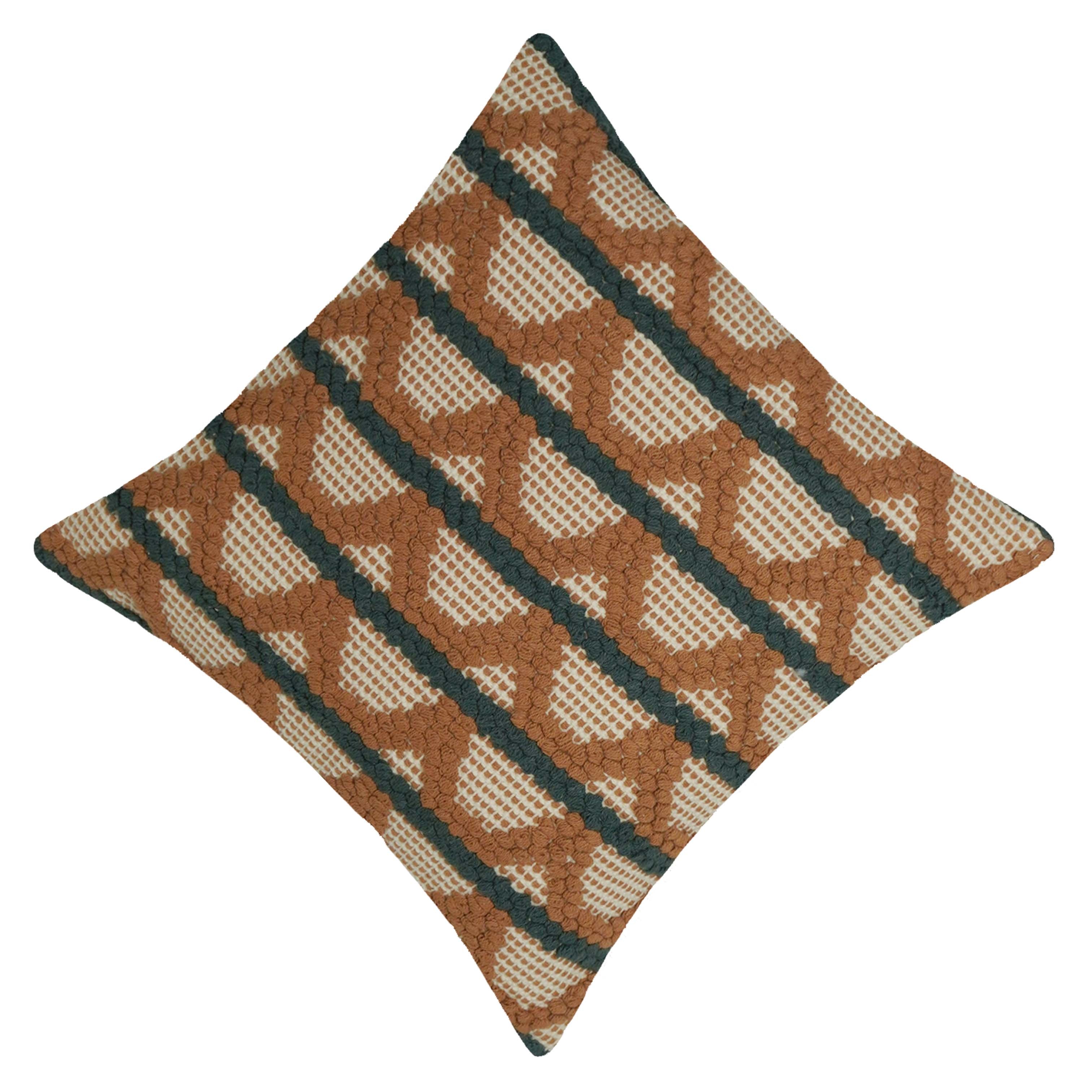 Handwoven Geometric Cushion Cover – Rust & Charcoal Textured Pattern, 45 x 45 cm