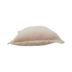 Luxury Blush Pink Velvet Cotton Cushion Cover with Fringe Border – 45x45 cm